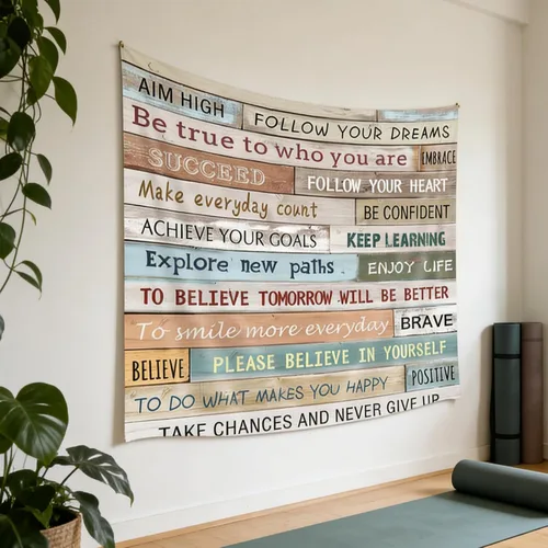 Miniatura 5 de Tapiz con citas inspiradoras para colgar en la pared, tapiz motivacional, palabras positivas, letras, refranes, tapiz rústico de granja