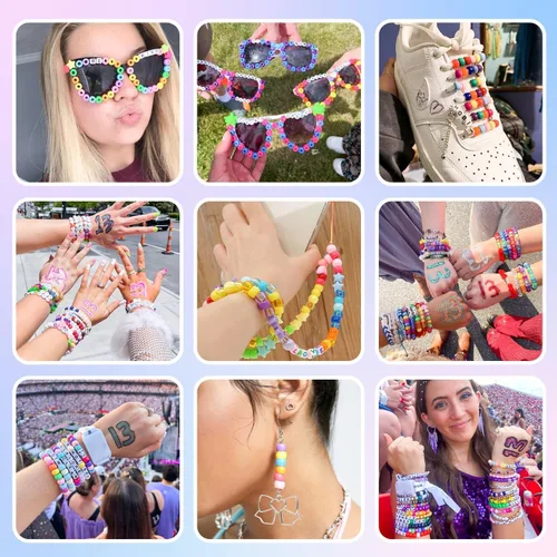 Miniatura 4 de Kit de 5 cajas para hacer pulseras, cuentas de poni, 96 colores, 3500 cuentas Kandi para pulseras con 800 cuentas de letras, pulseras de amistad