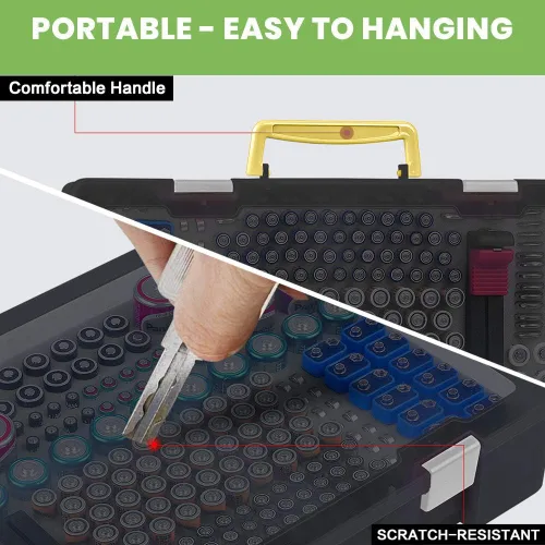 Miniatura 6 de Organizador de baterías - Caja de contenedores con comprobador BT-168. Organización de garaje con capacidad para 225 baterías AA AAA C D Cell 9V 3V