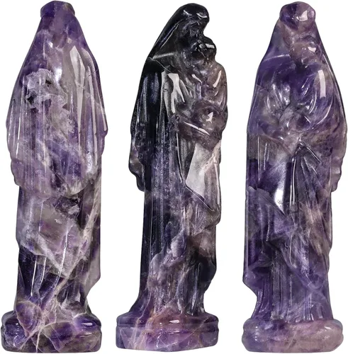 Miniatura 5 de Rockcloud Figura de cristal curativo Amatista Virgen María sosteniendo bebé figura religiosa escultura Nuestra Señora Reiki bendito regalos