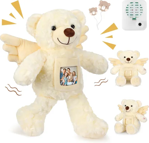 Leyndo Oso de recuerdo de ángel de 12 pulgadas con grabador, juguete de peluche suave con un marco de fotos para baby shower, fiesta de cumpleaños,