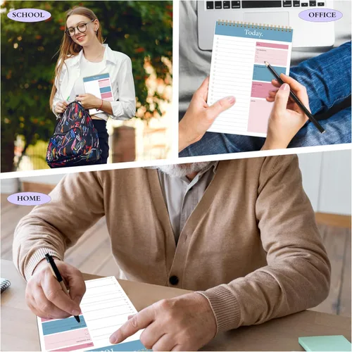 Miniatura 6 de KMQOY Bloc de notas de lista de tareas – Paquete de 2 blocs de agenda diaria sin fecha, 52 hojas en espiral, planificador de hoy, bloc de notas