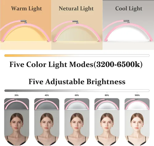 Miniatura 2 de Mznoo Luz de pestañas para tecnología de pestañas con bandeja, luz de media luna para pestañas y esteticistas, lámpara de pestañas LED para Rosa