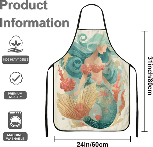 Miniatura 3 de Fanciful - Delantal de sirena para cocinar, diseño de fantasía acuática, delantal de cocina para barbacoa, jardinería y trabajo de chef