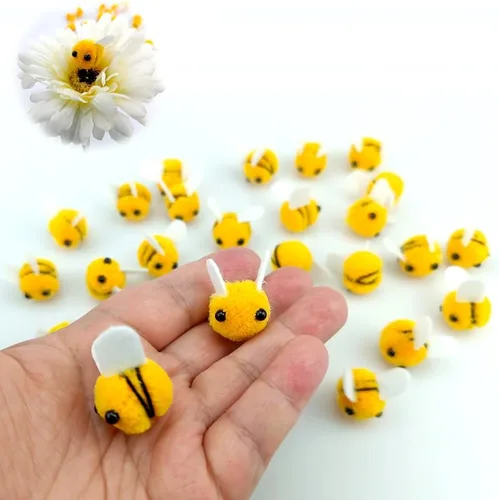 Miniatura 3 de SaktopDeco 28 piezas de fieltro de lana de abejas para manualidades, decoración de felpa de abeja para abeja, decoración de revelación de género