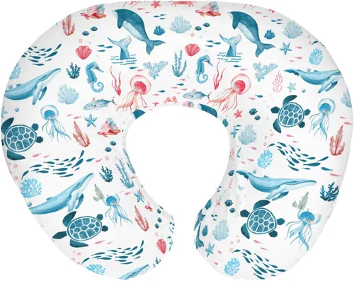 Miniatura 11 de Lindas fundas de almohada de lactancia de animales marinos para niño y niña, tortuga, ballena, medusa, caballo marino, funda de almohada para Azul