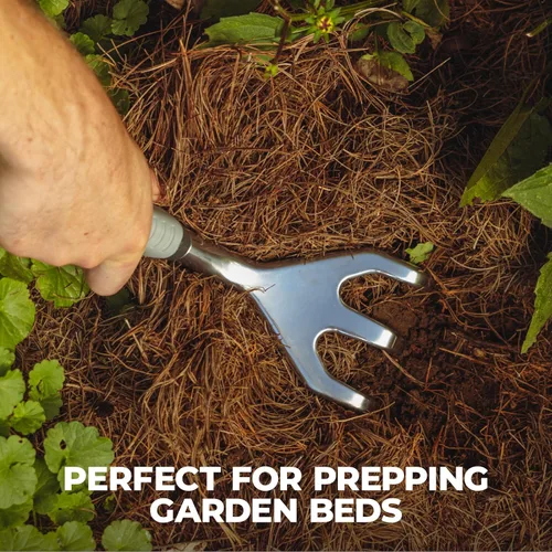 Miniatura 3 de Woodland Tools Cultivador manual de alta resistencia, herramienta de cultivador de garras de jardín de 3 puntas con cabeza de aluminio anodizado