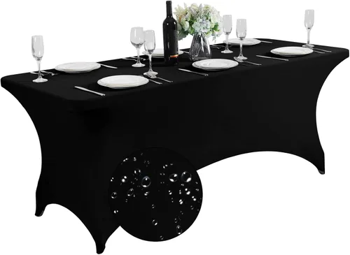 Miniatura 10 de SuperO - Paquete de 2 manteles de elastano impermeables para mesas de 6 pies, mantel elástico universal ajustable para fiestas, banquetes, bodas