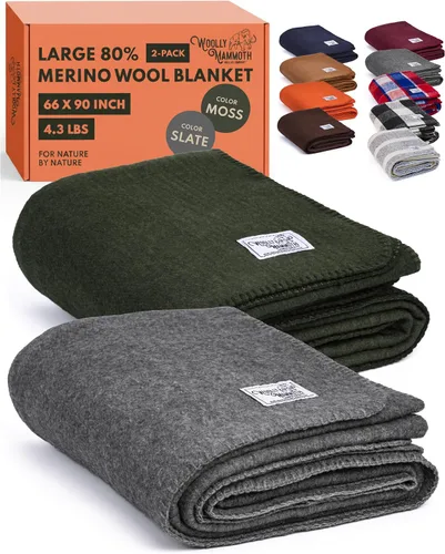 Miniatura 19 de Woolly Mammoth Woolen Company Manta de Lana - 66 x 90 pulgadas, Corteza, 80% Lana Merino - Mantas de Campamento para Clima Frío - Durabilidad