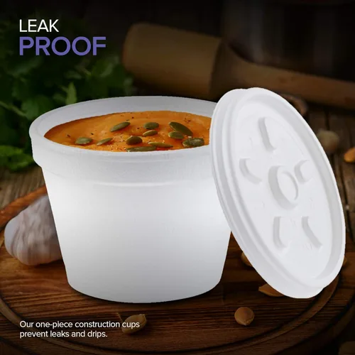 Miniatura 4 de Stock Your Home Cuencos de espuma de 4 onzas con tapas (100 unidades) – Vasos aislados para llevar, recipientes para sopa, avena, helado - Para
