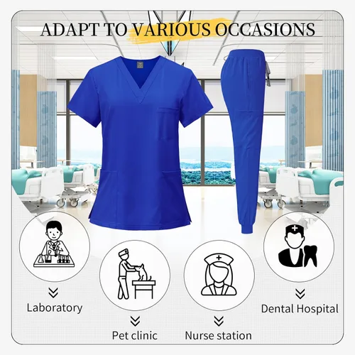 Miniatura 5 de VIAOLI Conjunto de ropa quirúrgica clásica con cuello en V y pantalón deportivo de yoga, uniforme médico de enfermería para mujer, conjunto