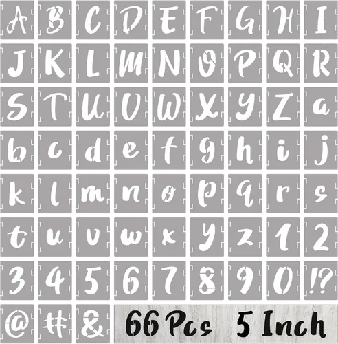 Miniatura 12 de BAMIDELE Plantillas de letras de 1 pulgada y números, kit de plantillas de dibujo entrelazadas de 66 piezas de plástico reutilizable, plantillas