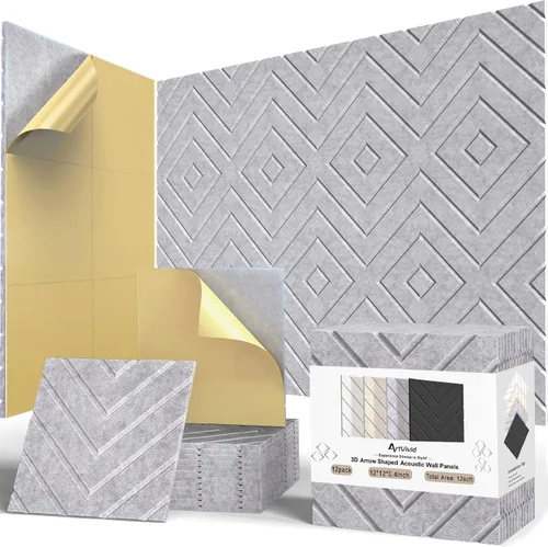 Miniatura 11 de Paquete de 12 paneles acústicos, paneles autoadhesivos con patrón de ladrillo 3D a prueba de sonido para paredes, paneles decorativos de pared