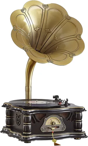Miniatura 10 de Reproductor de Discos Gramófono Vintage, Fonógrafo Retro de Vinilo, Tocadiscos de Vinilo con Cuerno para DJ, Reproductor de Gramófono Decorativo
