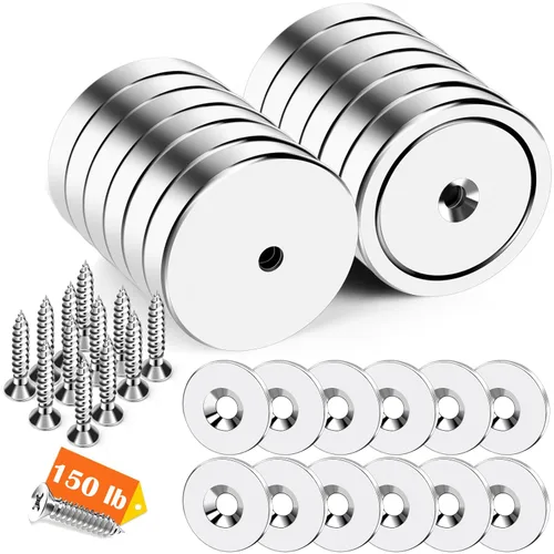 Miniatura 7 de DIYMAG Imanes de neodimio fuertes, paquete de 8 imanes redondos plateados de tierras raras de 110 libras con agujero avellanado resistente
