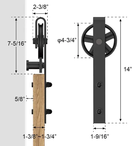 Miniatura 7 de WINSOON Kit de artículos para montar una puerta corredera de granero de madera de 13 pies, ruedas de radios amplios, color negro, básica