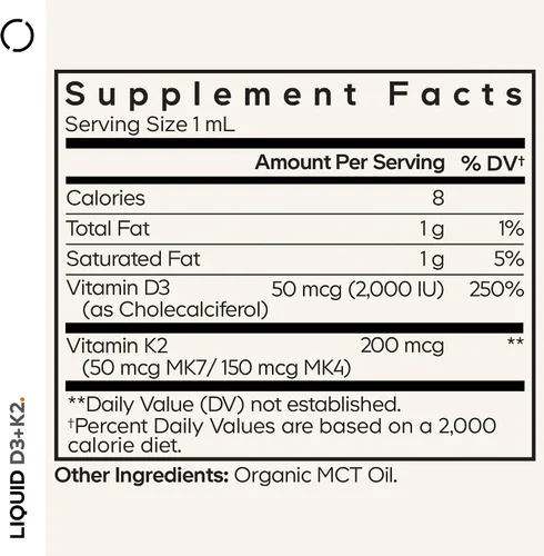 Miniatura 2 de Codeage Vitaminas líquidas D3+K2 USDA Organic – Vitamina D3 2000 UI, vitamina K2 (MK4 y MK7) gotas líquidas – Apoyo inmunológico – Sin sabor