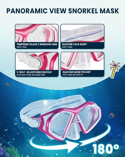 Miniatura 2 de OutdoorMaster Máscara de esnórquel para adultos, juego de esnórquel con gafas antivaho para adultos, máscara de buceo para uso en viajes