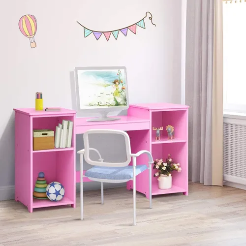 Miniatura 8 de MAT EXPERT Juego de mesa de tocador para niños con espejo de tres pliegues, tocador de juego de simulación con 4 estantes de almacenamiento, tocador