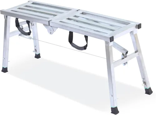 Plataforma de trabajo ajustable con capacidad de carga de 400 lb, escalera de acero, andamio plegable portátil para limpieza de RV, pintura de