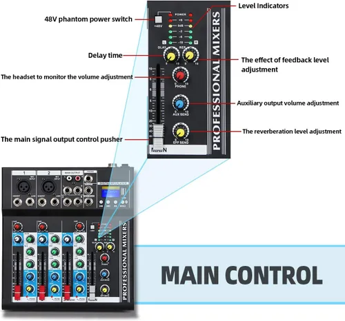 Miniatura 3 de Depusheng HT4 Bluetooth compatible con Bluetooth - Consola digital profesional para DJ con mezclador USB de 4 canales, tableros de mezcla