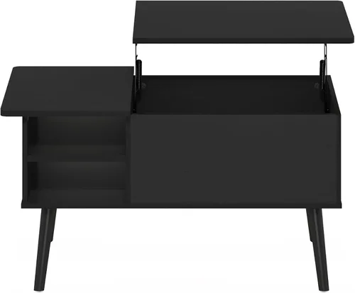 Miniatura 6 de Furinno Jensen - Mesa auxiliar de madera con parte superior elevadora de patas con compartimento oculto y estante lateral abierto para sala