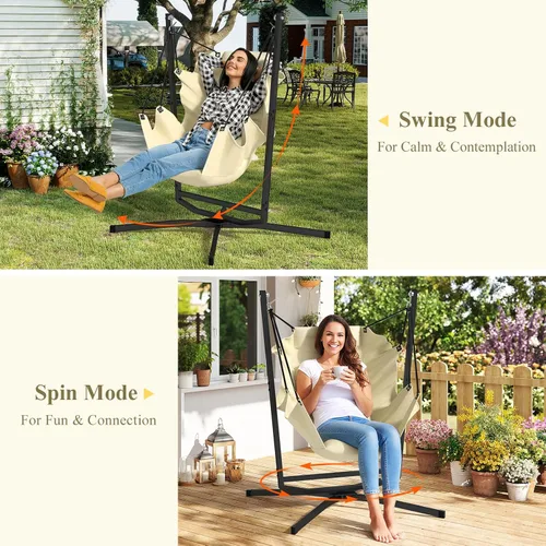 Miniatura 2 de Silla Hamaca Giratoria de 360° con Soporte - Silla Colgante Cómoda con Cojines (Capacidad de 400 libras) para Uso Interior/Exterior - Perfecta