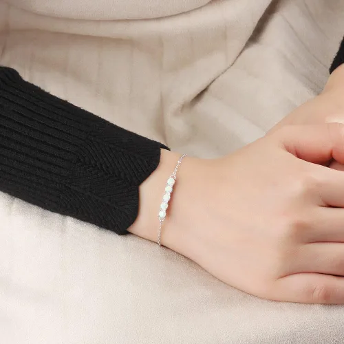 Miniatura 3 de Pulsera de ópalo de oro blanco de 14 quilates para mujer, hermoso dije de ópalo, regalo de joyería de moda para ella