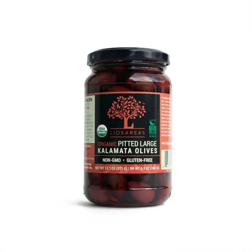 Aceitunas Kalamata negras orgánicas, sin OMG, sin gluten, grandes, sin hueso, orgánicas con certificación USDA (13.1 onzas), producto de Kalamata,