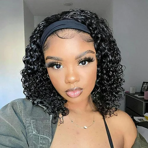Miniatura 22 de Aiterina Peluca con Diadema de Cabello Humano Ombre con Mechas Rizado Peluca de Cabello Humano Pelugas con Diadema para Mujeres Negras Sin Encaje