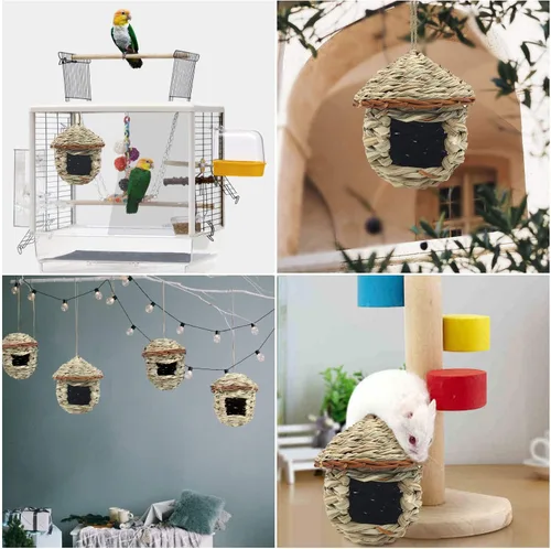 Miniatura 6 de Paquete de 3 casas de colibríes, nido de pájaros tejido a mano para colgar al aire libre, pequeñas casas de pájaros de hierba para exteriores