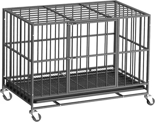 Miniatura 11 de Jaula para Perros Indestructible de Servicio Pesado de 38 pulgadas con Bandejas Removibles, Puerta Doble a Prueba de Escape para Perros con Alta
