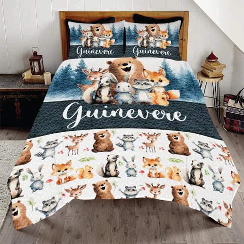 Miniatura 9 de ENCYCOM Edredón personalizado de oso bosque, edredón de animales del bosque, mejor juego de edredón decorativo único para cama colgante en la pared