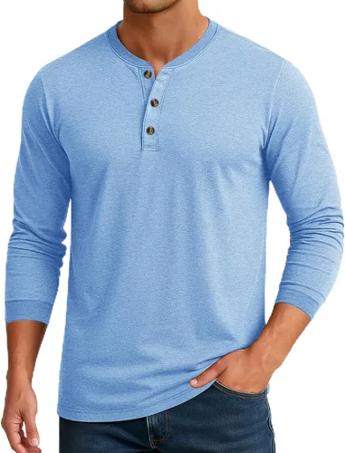 Miniatura 21 de Cotrasen Camisas Henley de Manga Larga para Hombre Camisetas de Algodón con 3 Botones Tops Casuales Básicos de Moda
