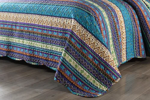 Miniatura 4 de MarCielo Juego de ropa de cama bohemia, colcha acolchada de 3 piezas, azul, King, poliéster