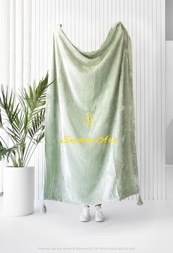Miniatura 22 de Sophia-Art Manta de terciopelo triturado de lujo con borlas, para sofá o cama, manta suave, bohemia y cálida, acogedora, felpa ligera