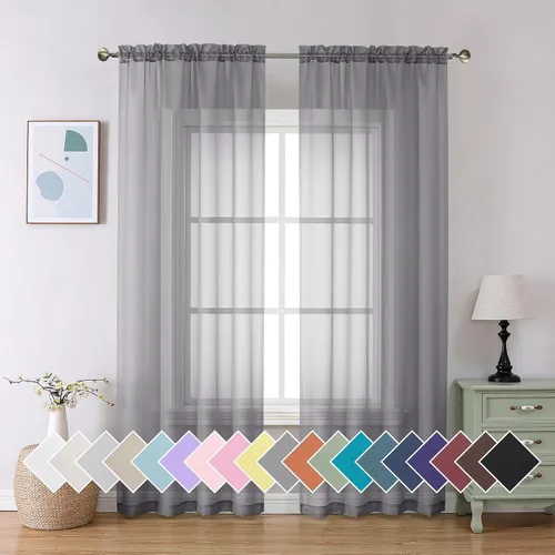 Miniatura 132 de Aiyufeng 2 paneles de cenefa transparente negra de 14 pulgadas de largo, cortinas cortas negras transparentes para dormitorio, cortinas de cocina