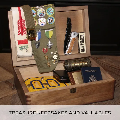 Miniatura 2 de Caja de recuerdos de madera con bandera rústica, caja de memoria grande para recuerdos, caja de almacenamiento decorativa para recuerdos, joyas