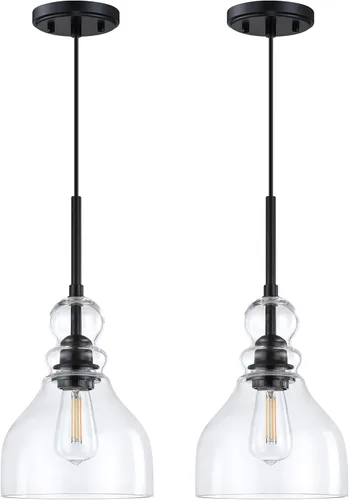 Miniatura 7 de Paquete de 2 lámparas colgantes de isla de cocina para interiores, lámpara colgante de 5 pulgadas de vidrio esmerilado transparente, acabado