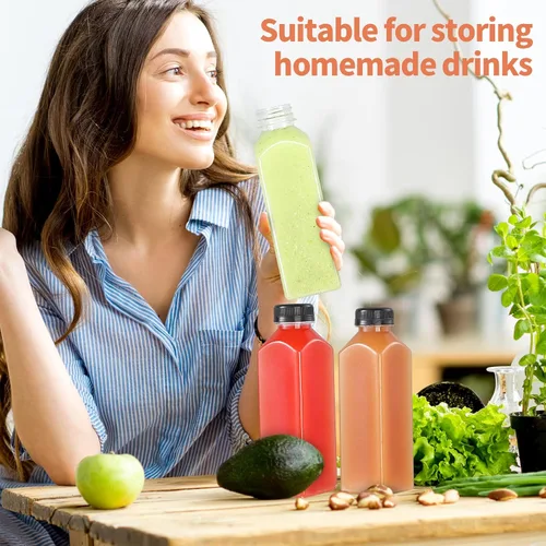 Miniatura 4 de 24 botellas de plástico de 16 onzas con tapas, botellas de jugo con tapas, recipientes reutilizables y claros para bebidas como leche, batidos, jugo