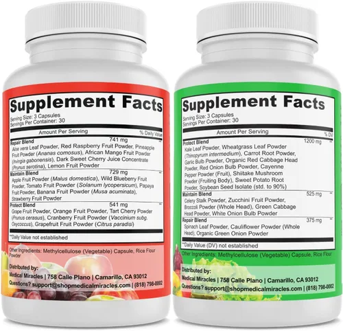 Miniatura 6 de Medical Miracles Suplementos de frutas y verduras – Contiene 90 vegetales y 90 cápsulas de frutas (180 en total) – Fabricado con superalimentos