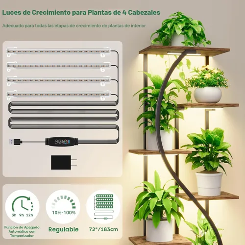 Miniatura 3 de MJOMKN Soporte alto para plantas de 59" con luz de crecimiento para interior, estante de metal de 7 niveles, soporte de exhibición de flores