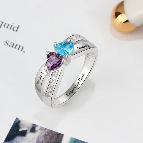 Miniatura 4 de Personalized 2 Simulated Birthstone Rings for Women Mothers Ring with Names Custom Promise Rings for Women