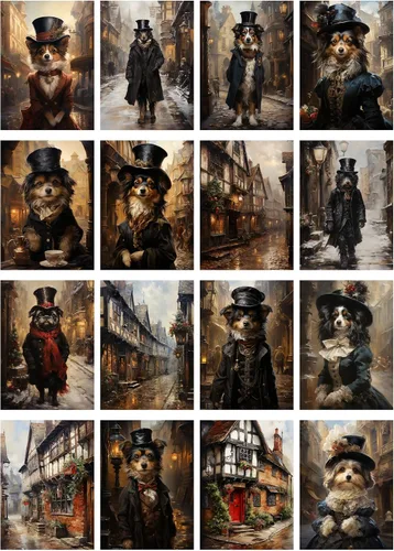 Miniatura 2 de Decoupage - Paquete de papel (35 hojas de 6 x 8 pulgadas) Hermosamente vestidos victorianos elegantes cachorros y perros FLONZ Vintage Ilustración