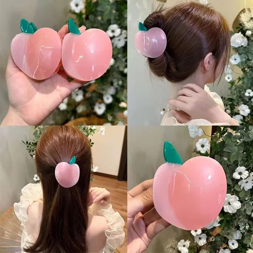 Miniatura 6 de Pinzas de garra de manzana, pinzas de pelo de melocotón jugoso, pinzas de pelo de frutas, pinzas de pelo de acetato para mujeres, pinzas pequeñas
