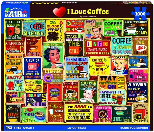 Miniatura 2 de White Mountain Rompecabezas de 1000 piezas, divertido rompecabezas de collage de café con piezas grandes, regalo para adultos y familia de 24 x 30