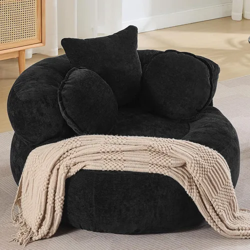 Miniatura 16 de WUTUTUEE Silla Sofá de Piso Redonda de Gran Tamaño, Chaise Lounge Circular de Chenilla Comprimida, Sin Montaje, Silla de Barril Sin Huesos, Sofá