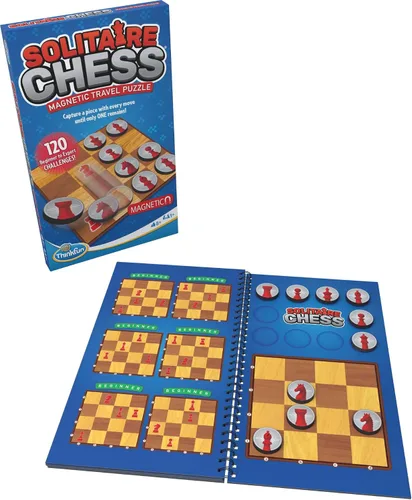 ThinkFun Rompecabezas magnético de viaje de ajedrez solitario, juego de lógica atractivo y juguete STEM para niños y adultos, mejora la resolución