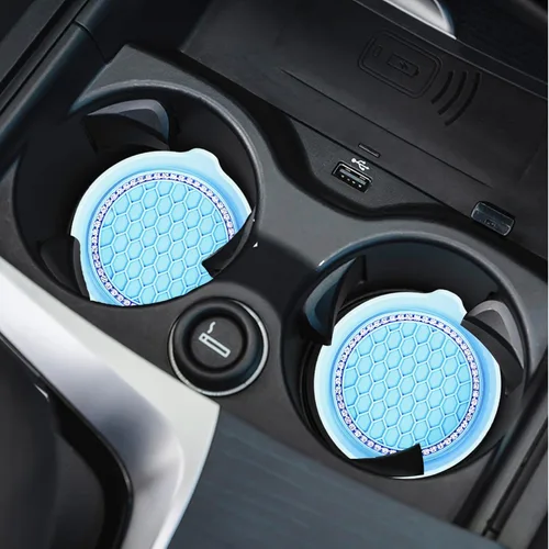 Miniatura 4 de Portavasos universal para automóvil, accesorio interior de automóvil con diamantes de imitación brillantes, color azul, paquete de 4