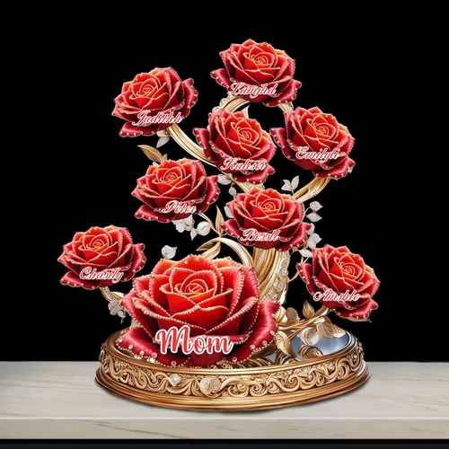 Miniatura 16 de Cada rosa contiene una pieza de tu lámpara de corazón, placa de rosa personalizada con nombre de 1 a 10 niños, luz LED personalizada para mamá, flor